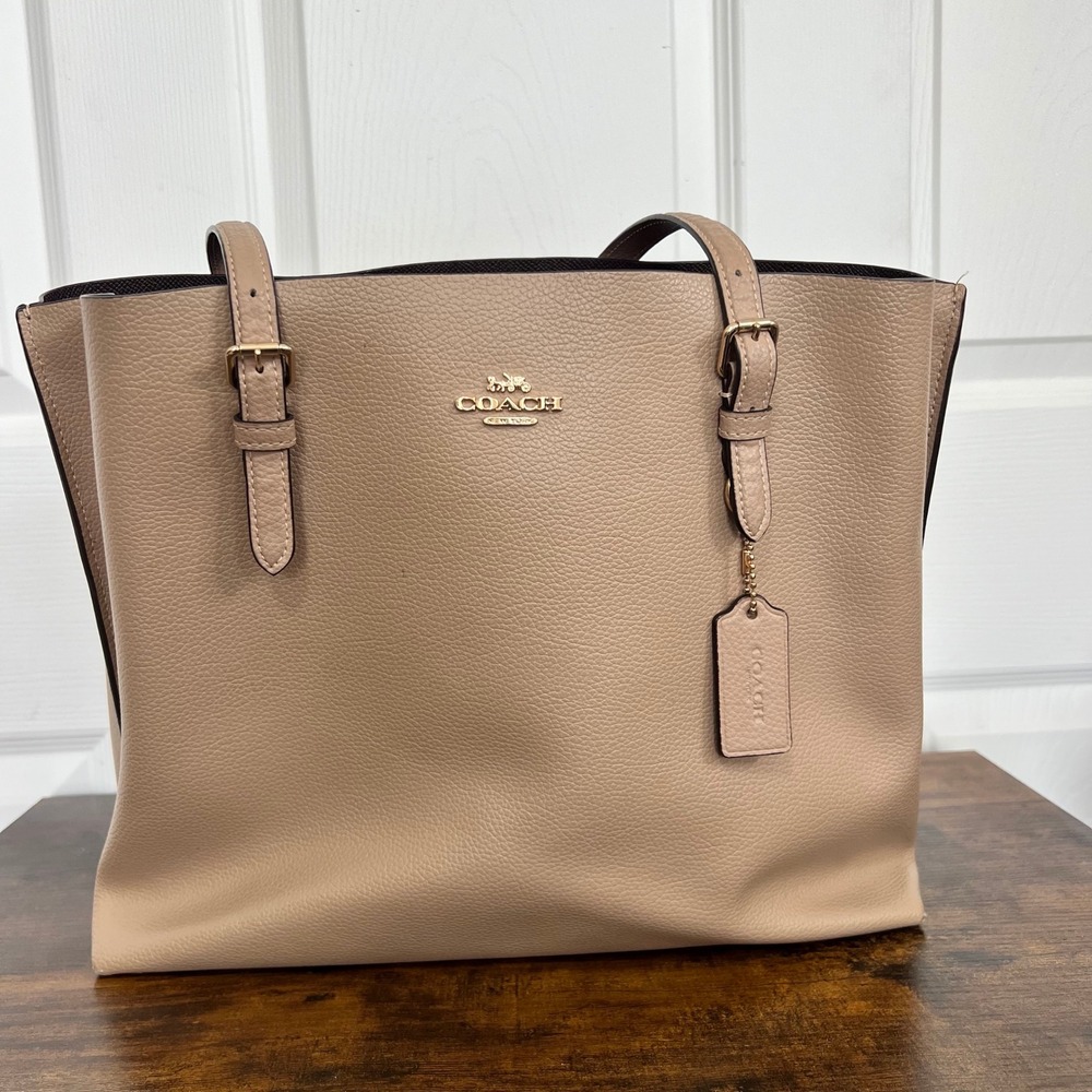 Coach Mollie Tote 1671 Tan Pebbled Leather Large Bag *READ
